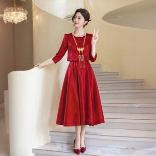 小个子长袖 敬酒服新娘2025新款 红色订婚礼服裙高级感结婚回门便装