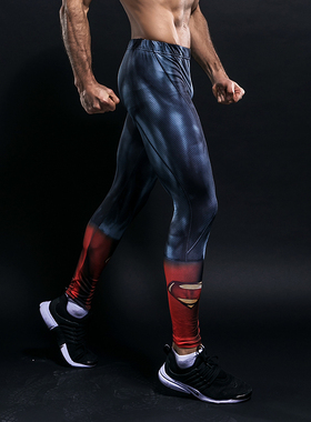 超人蜘蛛侠毒液运动紧身裤男田径跑步篮球健身裤高弹速干训练长裤