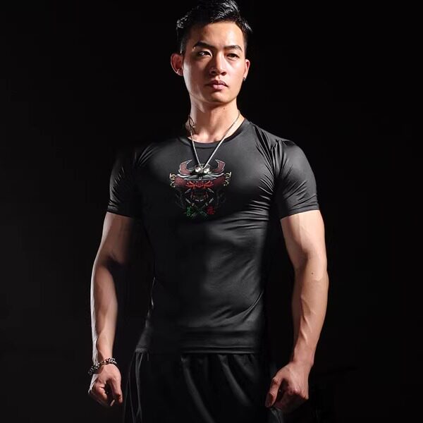 紧身衣短袖潮牌印花健身t恤兄弟肌肉男高弹速干训练服运动上衣男