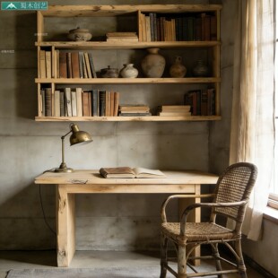 蜀木创艺复古实木书架落地式收纳书架轻奢设计师原木置物架展示架