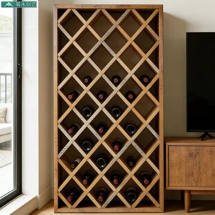 蜀木创艺实木菱形酒架家用多层收纳置物架葡萄酒架复古格子展示柜
