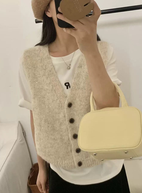 玥儿家韩系简约V领亮片慵懒风休闲百搭叠穿针织马甲21363