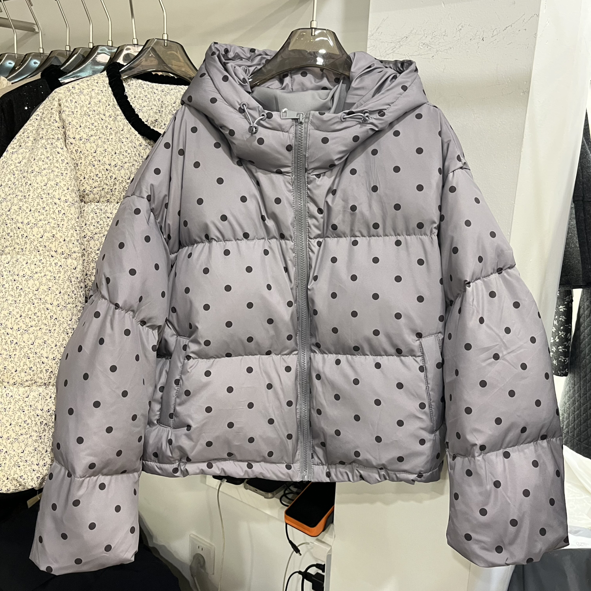 玥儿波点女宽松显瘦加厚蓬松白鸭绒面包服保暖羽绒服外套MC-0478