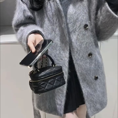 玥儿立领拉绒大衣毛呢外套羊毛外套(配腰带)（含94.9绵羊毛）OM-0