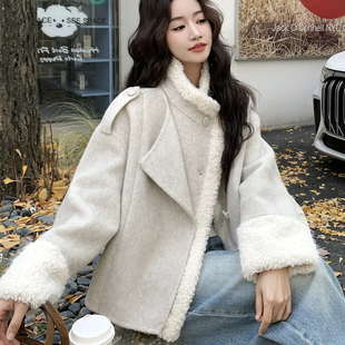 含100澳毛 拼羊羔毛休闲羊毛外套 8798 日韩系机车款 玥儿冬新款