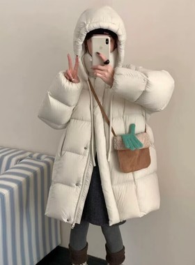 玥儿韩版泡芙连帽中长款时尚保暖羽绒服外套BB609