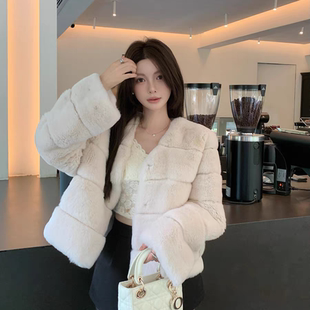 玥进口3A级雷克斯獭兔皮草外套横排千金氛围感保暖皮草外套RE729