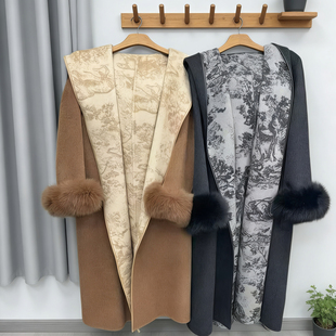 配可拆卸狐狸袖 毛 含100澳毛 MLQ23587 腰带 玥儿面羊毛外套