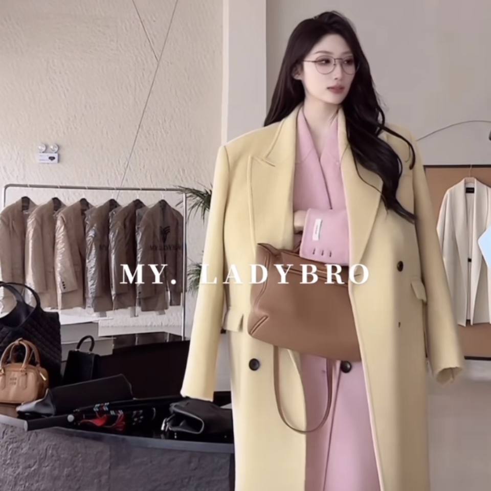 玥儿百搭温柔高级感长款羊毛外套（含80.8绵羊毛）25Y8106小粉小