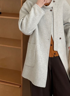 玥儿系飘带设计感显瘦羊毛外套(配可拆卸飘带)（含100羊毛）B1395