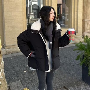 玥儿接女冬新款韩系撞色羊羔毛领保暖羽绒服外套YD714
