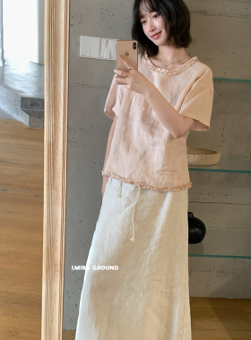 玥儿家夏上新韩标亚麻木耳边小衫(麻料有麻结麻点为正常)R90685