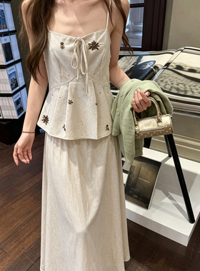 玥儿复古高腰新款夏季薄款慵懒感度假风半身裙21663