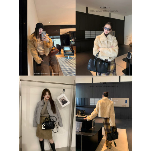 玥儿家定染中古兔毛毛皮草外套女翻领短款洋气皮草FC8803