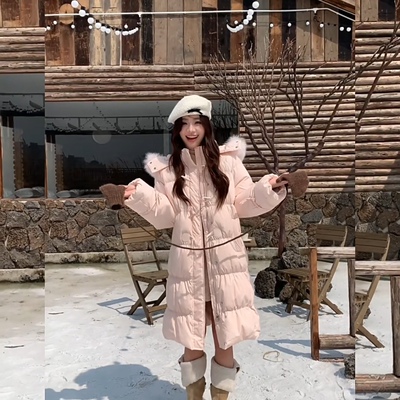 玥儿狐狸毛领中长款加厚保暖羽绒服外套(配可拆卸狐狸毛领)d1427