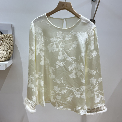 玥儿26年早春女装新中式国风复古毛袖拼接小衫YS2-TDC-0899