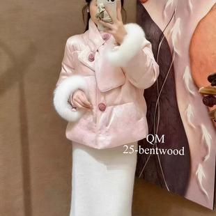 围巾 配可拆卸狐狸毛袖 HYmm2708 口白鸭绒外套羽绒服 玥儿毛毛袖