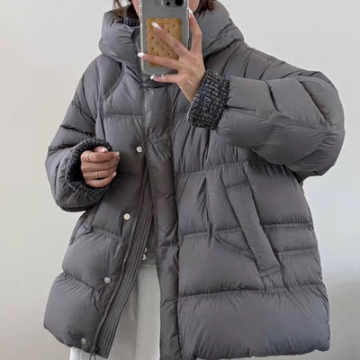 玥儿冬上新2025冬新款90白鸭绒中长款连帽保暖羽绒服外套d1265