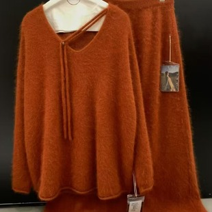 玥儿家简约慵懒风宽松中长保暖毛衣 5389 含49兔毛