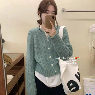 玥儿春活力小V领针织提花开衫保暖毛衣(含29.3绵羊毛)3866610