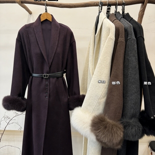 配可拆卸狐狸袖 毛 含70羊毛 JSJJ249 腰带 玥儿双面羊毛外套