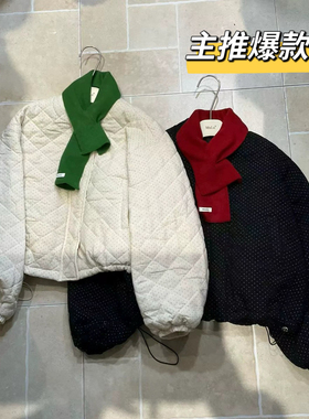 玥儿棒球服羽绒服撞色线迹拼接设计感保暖棉服外套(配丝巾)09606