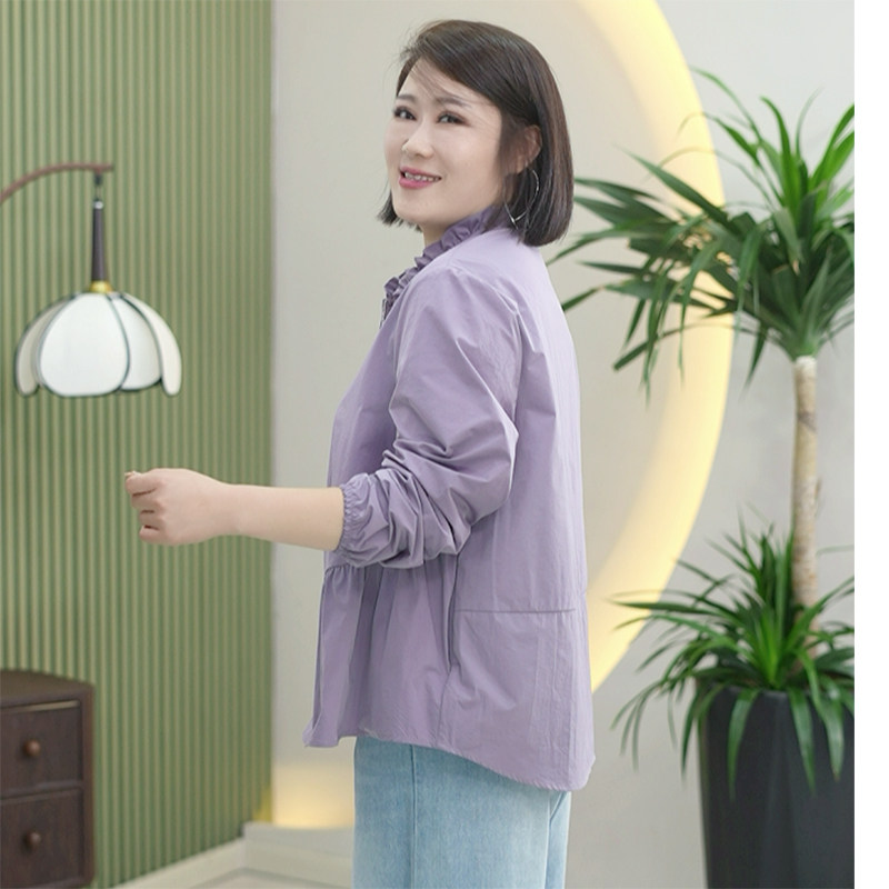 穆希纹圆领棒球服短款外套提花绣线百搭有型大码春季新款夹克女潮