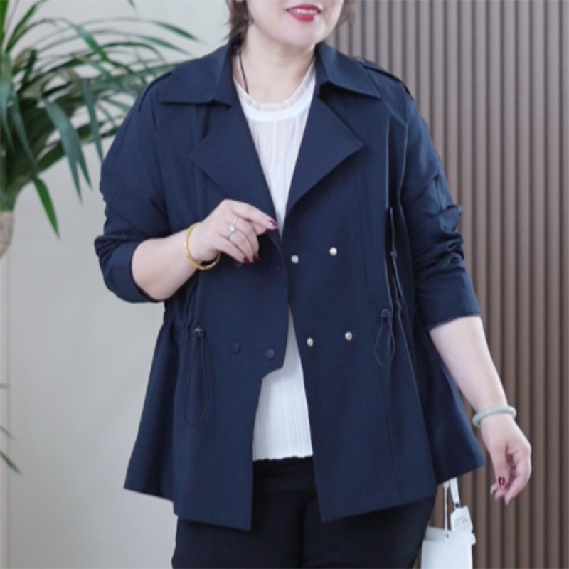 夹克式翻领风衣女大码百搭显瘦涤塔夫气质英伦风复古秋季收腰外套