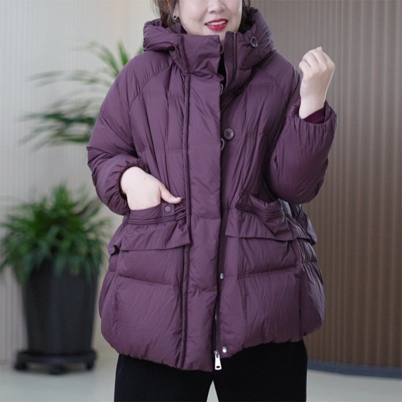 一手长连帽羽绒服花边蓬松保暖大码韩版冬季新国标85白鸭绒外套女