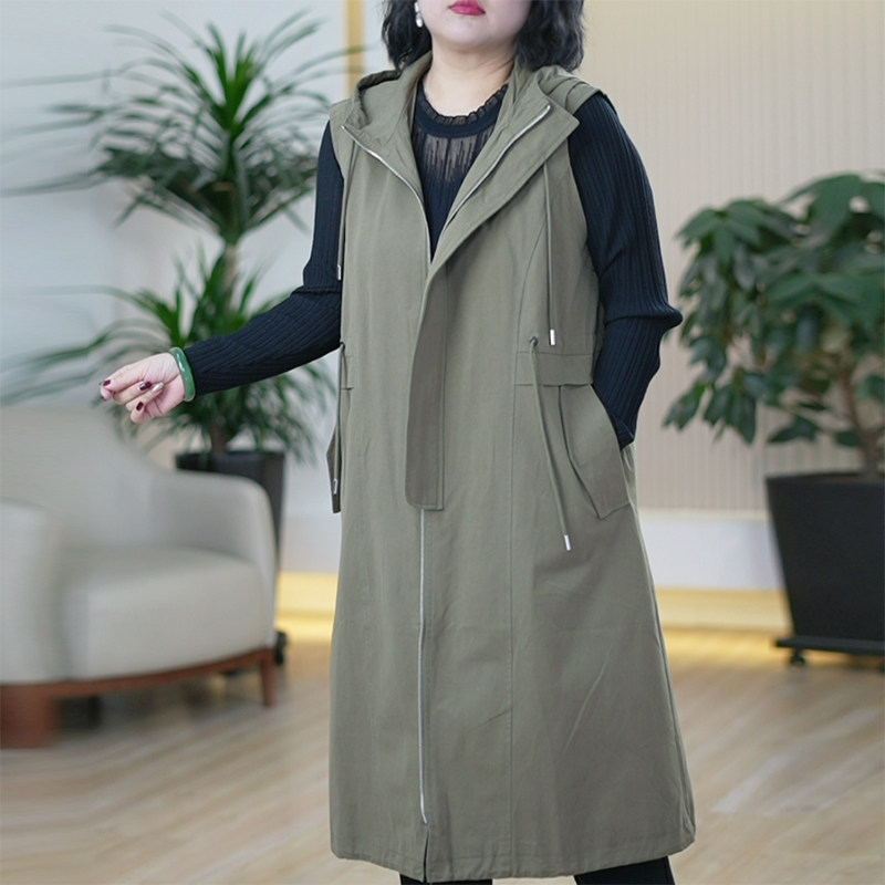 加厚有机棉马甲女百搭保暖显瘦时尚连帽中长款休闲防风秋季外搭