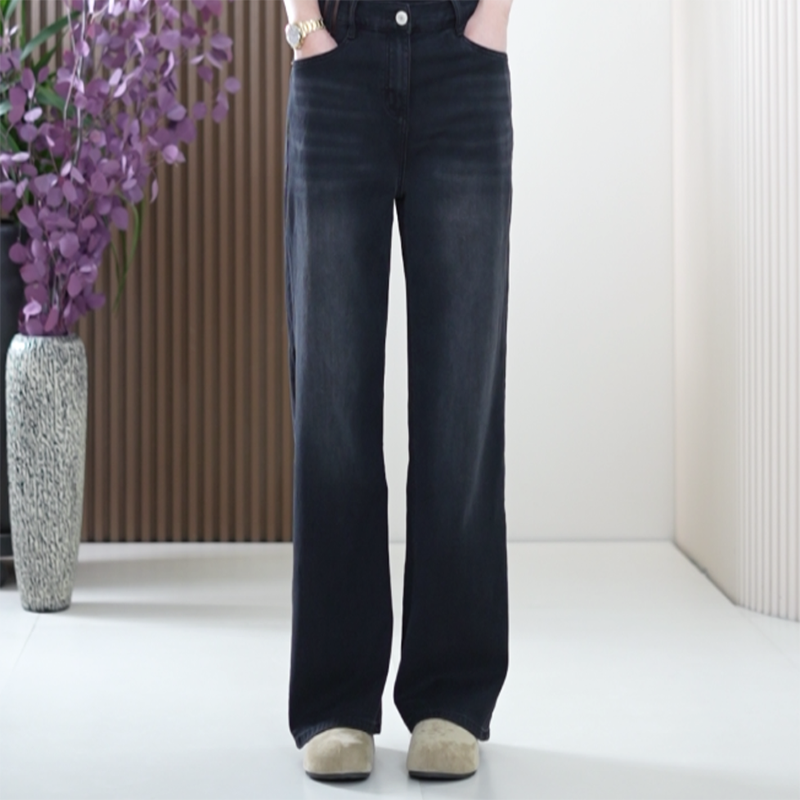 【春秋款】加大码窄版直筒牛仔裤柔软遮肚显瘦做旧百搭拖地长裤女