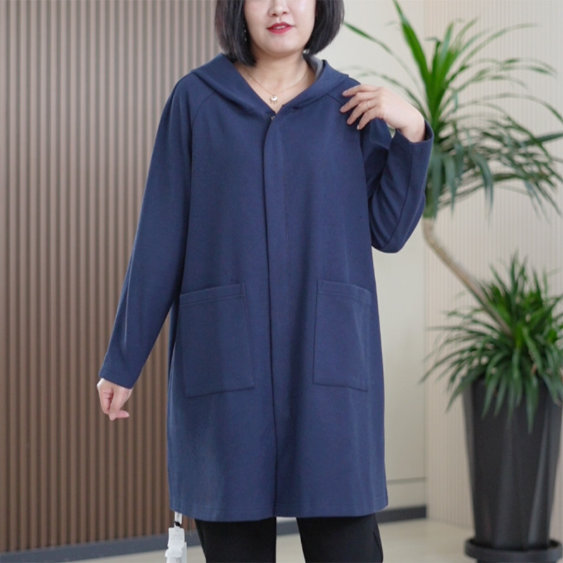 双色高密加厚龙骨纹连帽风衣精纱棉时尚宽松大码百搭休闲外套女潮