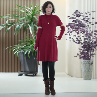 【送手袖】安迪绒立领针织连衣裙A版高腰线显瘦大码秋冬季中长裙