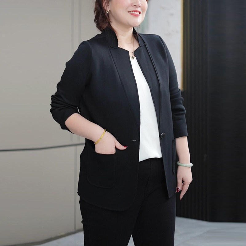 珠地魔力高弹纤维一片式西装女立体裁剪一粒扣大码柔软气质短外套
