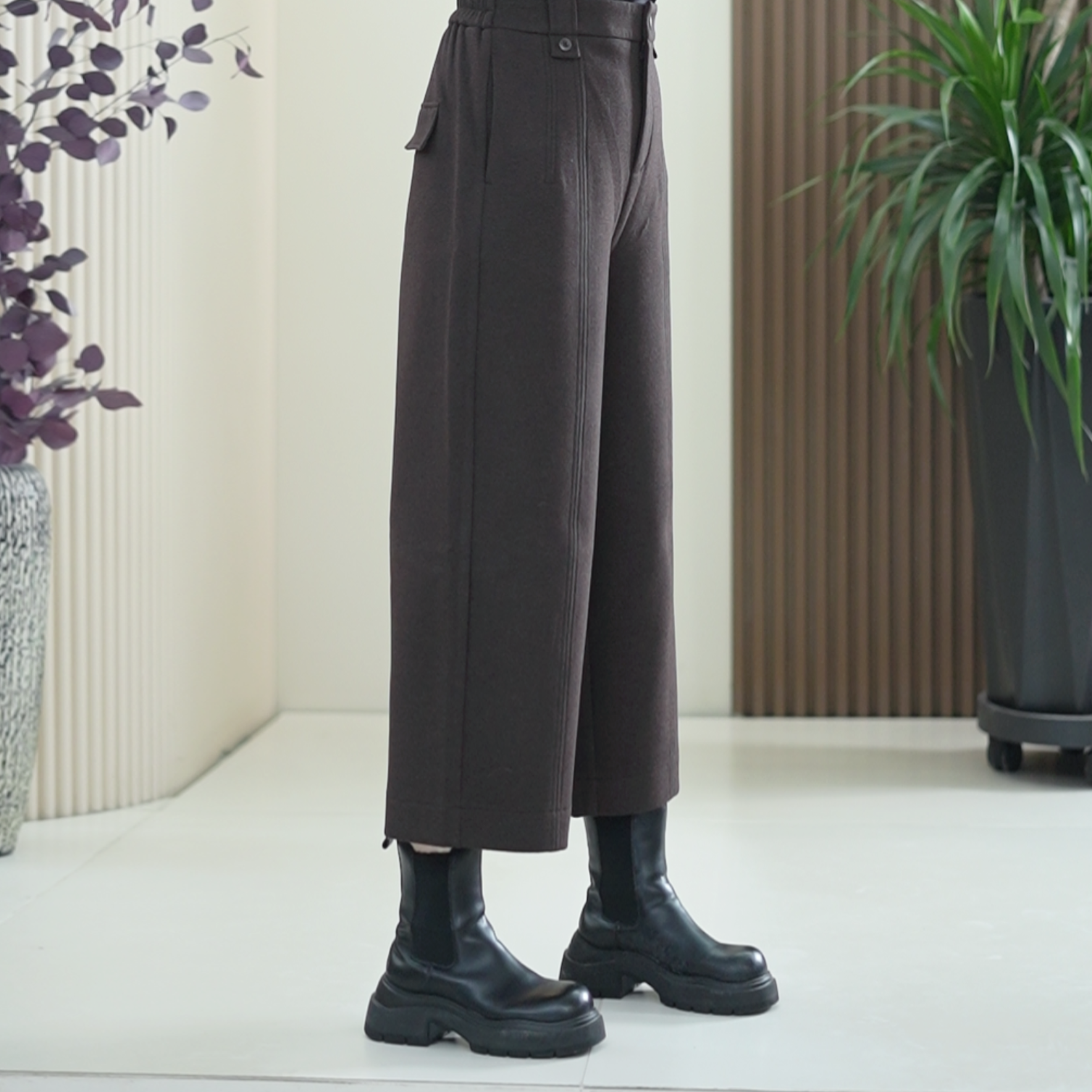 直筒毛呢九分裤加大码含羊毛遮胯修瘦百搭秋冬季半松紧腰西装裤女