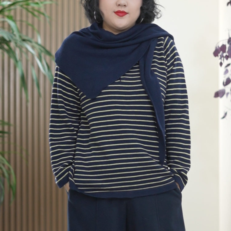 美丽诺(美利奴)【自带披肩】羊毛针织衫女大码弹力秋季保暖显瘦