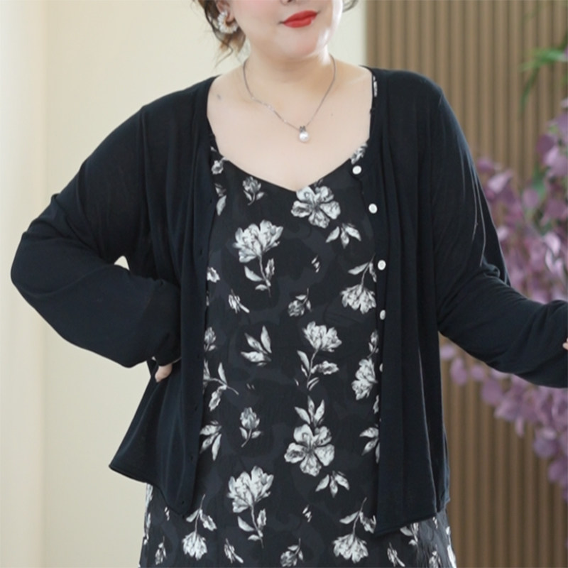 冰爽丝加肥加大披肩罩衫外套女大码弹力防晒显瘦薄款夏季凉感开衫