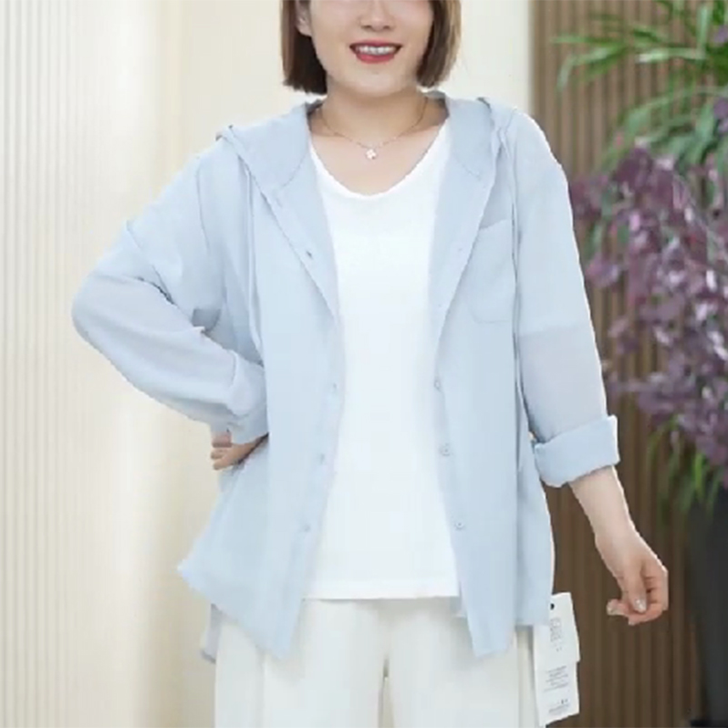 【清凉不粘身】粗粝麻纱格防晒防蚊外套薄款夏季大码连帽空调衫女