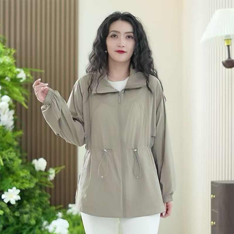 春秋季瑞士尼皮肤衣外套收腰大码立领户外轻量化中长款防晒服女潮
