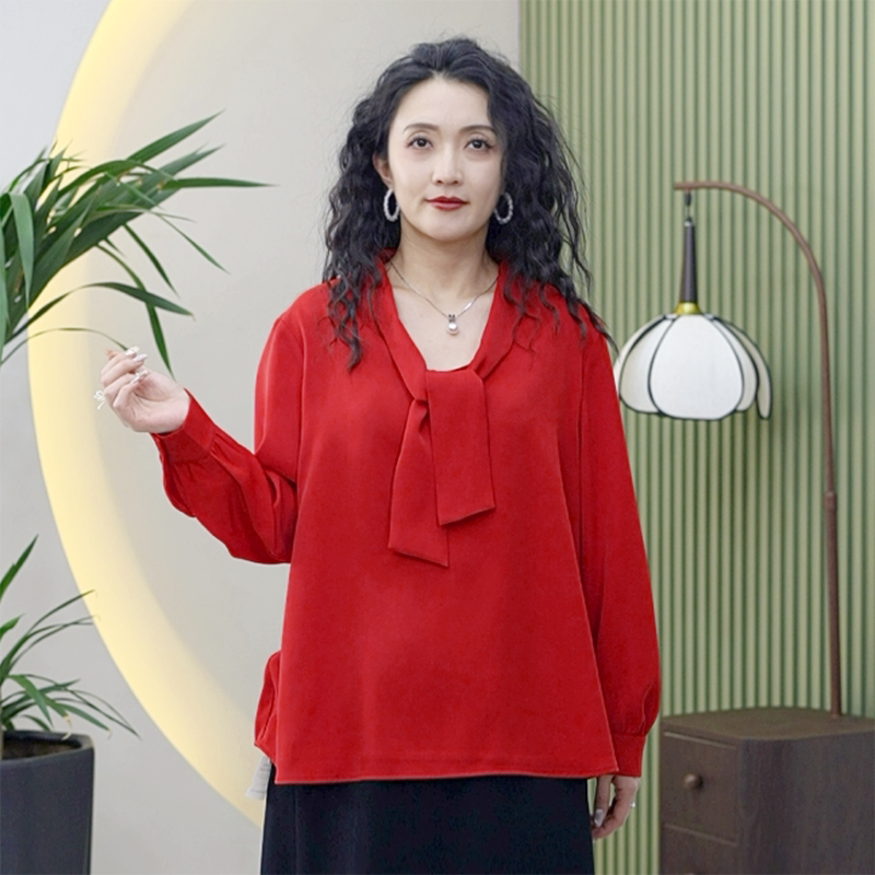 华尔锻两穿飘带领衬衫知性优雅轻职风大码垂感弹力气质春季上衣女