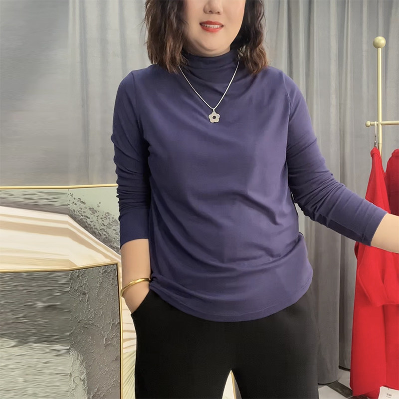 无压氧气棉长袖打底T恤半高领柔软宽松大码显瘦弹力百搭上衣女潮