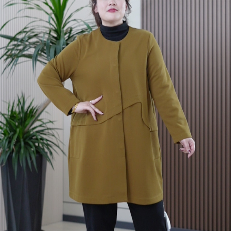 茧型祥云纹蜂窝珠地棉外套时尚有型精纱棉宽松大码百搭休闲风衣女