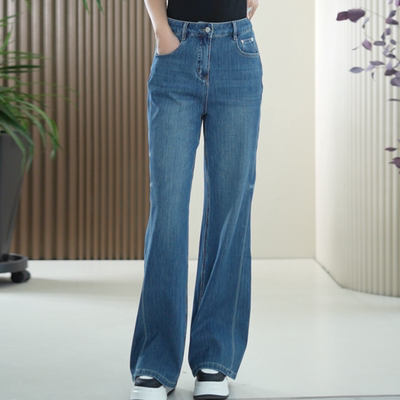 随心弹微喇牛仔裤女大码水洗YKK拉链显瘦磨白莱卡棉秋季喇叭长裤