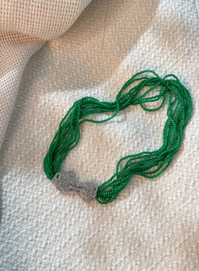 高级十层翡翠绿猫眼石锁骨链