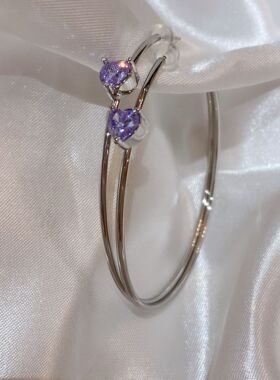 小众设计浪漫感紫色小爱心圈圈圆环耳钉气质百搭甜美森系耳环耳饰