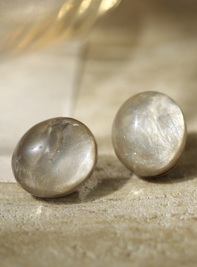 LJW 椭圆茶灰色晕染树脂耳钉极简风时尚高级感百搭气质ins风耳饰