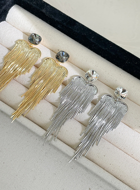 LJW 小众设计高级感方形皓石瀑布爱心蛇骨流苏耳环夸张轻奢耳饰女