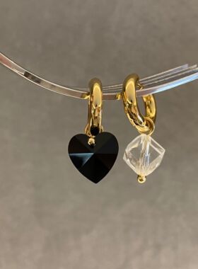 LJW 欧美ins风黑色桃心玻璃方块不对称耳环冷淡风不规则圈圈耳钉