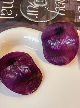 LJW 小众设计独特气质紫色树脂贝壳镶嵌高品质大虾片耳环夸张耳饰