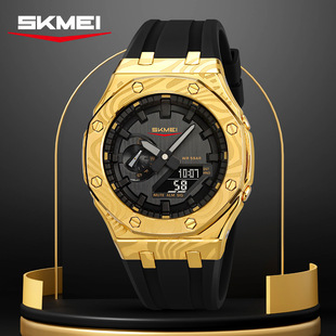 时刻美双显士多功能同步机手表男士闹铃防水电子手表皮带学生考试